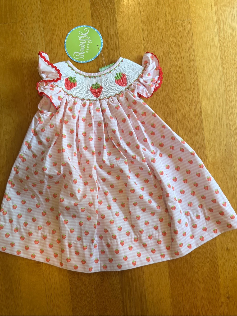 NWT Classic Whimsy Strawberry Smocked Flutter-Sleeve Dress